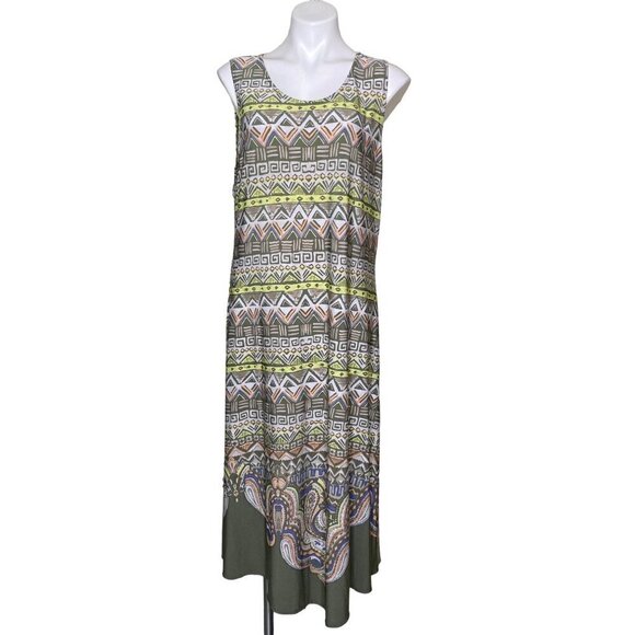 Chico's Southwestern Print Asymmetrical Hem Midi Dress, Women's Size 2 (L) - Picture 1 of 10